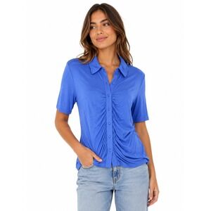 dennis basso Royal Blue Short Sleeve Button-Down Shirt